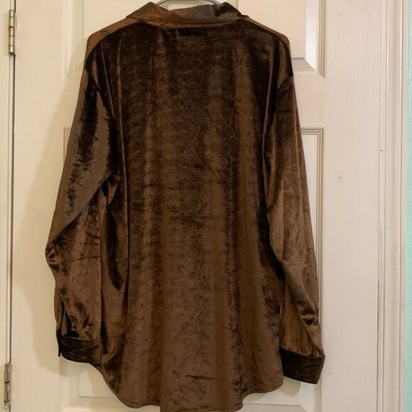 Carolyn Taylor Brown Velvet Long Sleeve Button Down Top Size Large - Picture 3 of 3